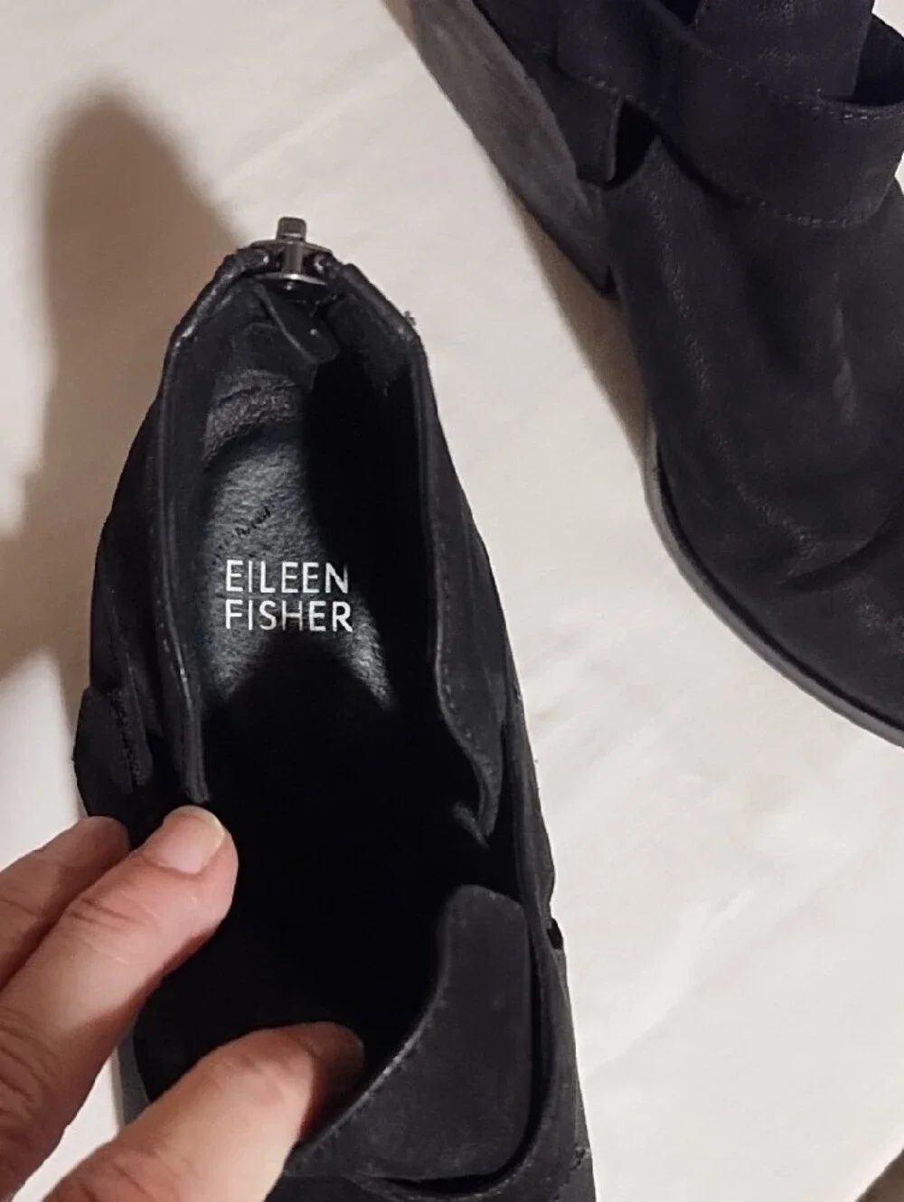 Eileen Fisher Black Suede Ankle Booties with Side Strap Good Condition Size 9.